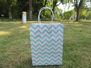 48 Bulk Waved Kraft Paper Gift Carry Shopping Bag 22x16x8cm Blue