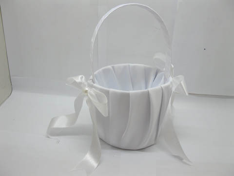 1X White Satin Bowknot Flower Basket Wedding Favor - Click Image to Close