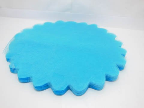 100 Light Blue Scalloped Edge Tulle Round Circles Wedding Favor - Click Image to Close