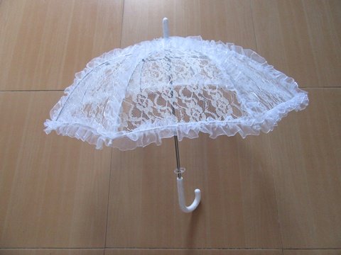 1X White Lace Wedding Bridal Ruffle Parasol Umbrella 58cm Dia - Click Image to Close